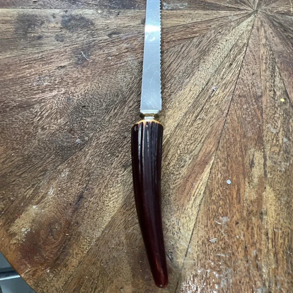 Forgecraft USA Stainless Serrated‎ Knife Faux Stag Antler Handle MCM Farmhouse